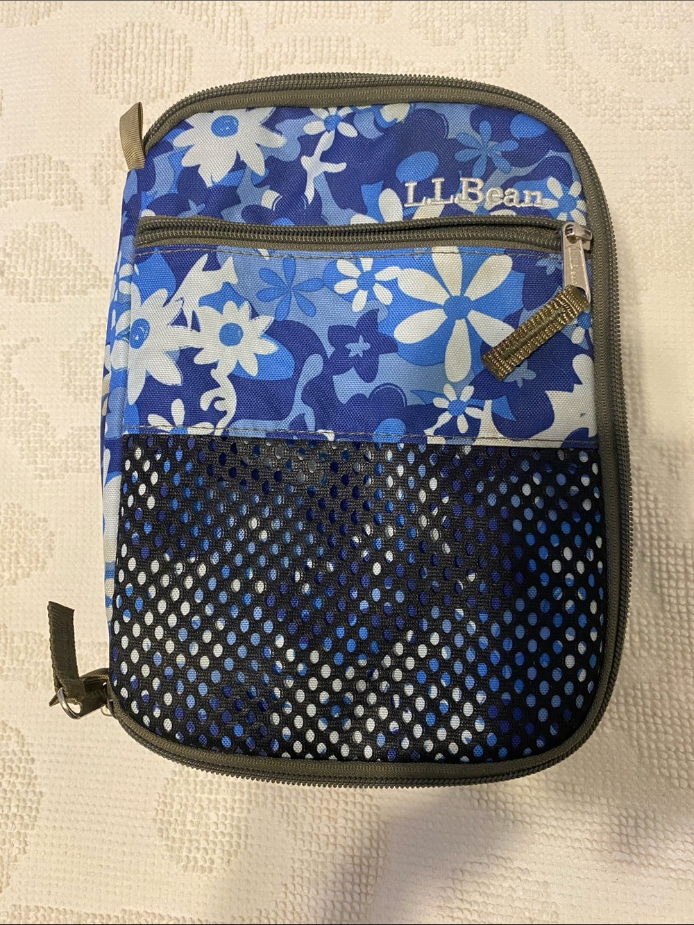 L.L. Bean Blue and White Floral Travel Cosmetic Case/Lunch Bag.  Normal wear